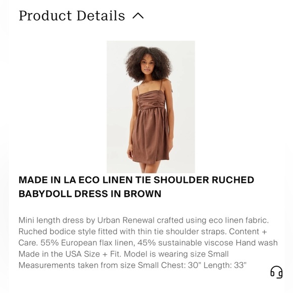 NWT Urban Renewal EcoLinen Tie Shoulder Ruched Babydoll Cream , size S - Picture 12 of 12